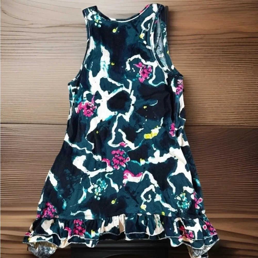 DKNY Sleep Shirt Women Large Floral   Abstract Spotted Tank Cover Up 100% Cotton